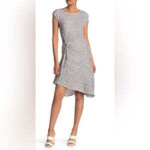Max Studio Black and White Striped Textured Knit Cap Sleeve Asymmetrical Dress